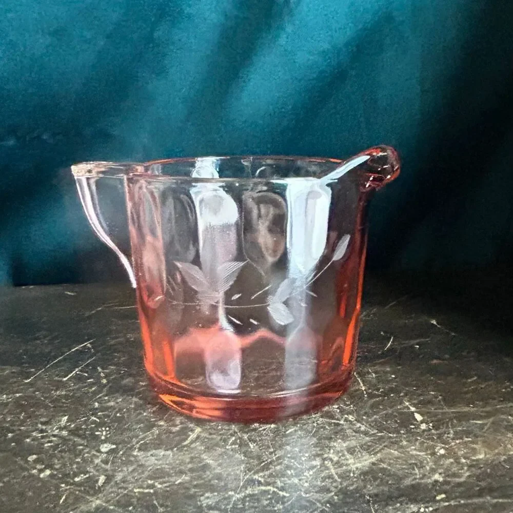 Vintage Hex Optic Pink Glass Creamer Jeannette